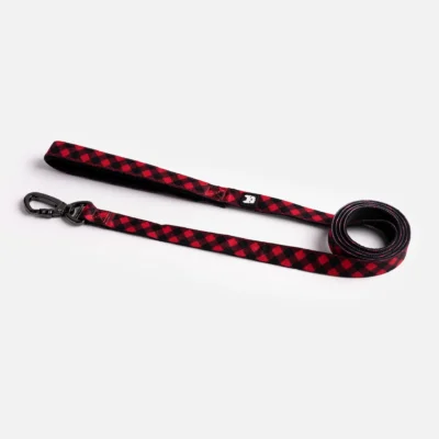 Poplin Dog Leash - Red Plaid | Padded Handle | Matching Leash and Harness Available